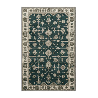 Machine Washable Overdyed Green Area Rug