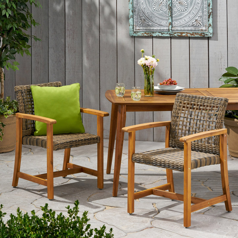 Chaise de salle à manger en bois et osier Hampton (ensemble de 2)