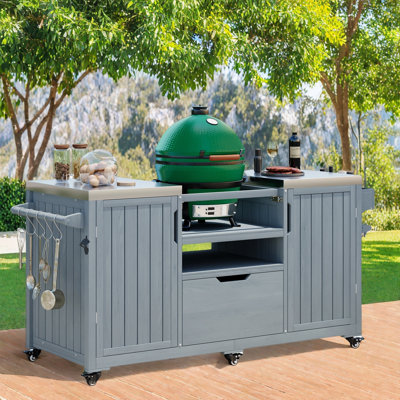 Outdoor Kitchen Island With Stainless Steel Top, 1 Drawer, Storage Shelves, Sturdy Spice Rack, Paper Towel Rack, 5 S-hook Hangers, And A Bottle Opener