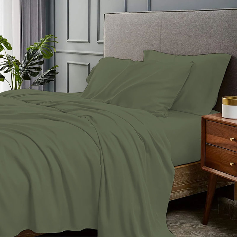 Ensemble de draps 4 pièces en rayonne de bambou, Ensemble de draps très grand californien avec 2 t, Noir
