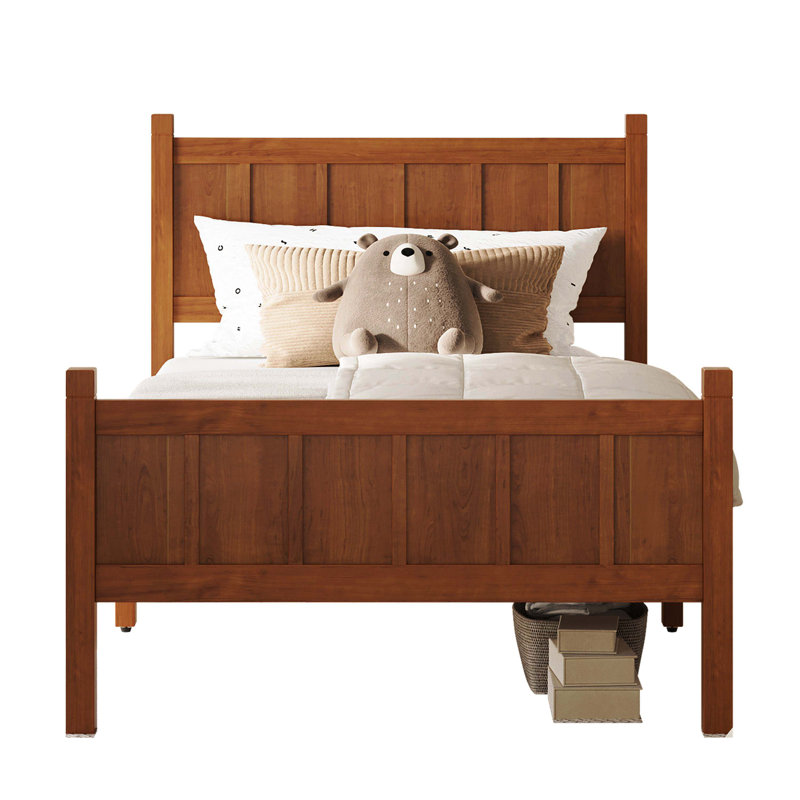 Lit à panneau plat avec tête et pied de lit, style plateforme minimaliste moderne avec finition grain de bois, style Shaker et maison de campagne