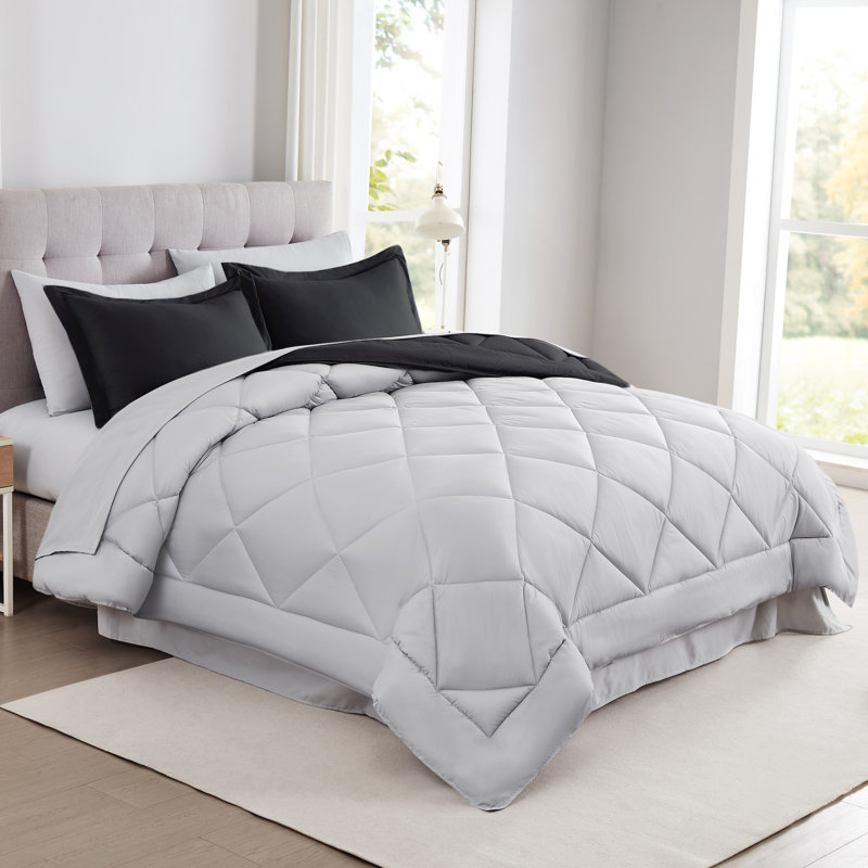 Modern Threads 7-Piece Reversible Comforter Set - Includes Comforter, Sheets, Pillowcases, and Shams, Black
