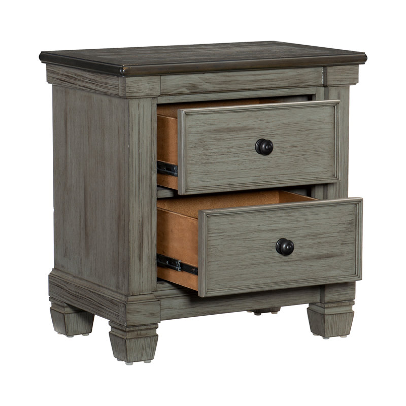 Mobilier de chambre classique style transitionnel rustique et table de chevet 2 tiroirs boutons plats 1 pièce