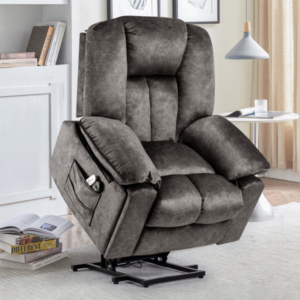 Velvet Power Lift Recliner Chair with Massage and Heat for Elderly, Pillow Included Latitude Run Fabric: Brown Velvet