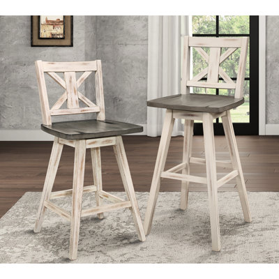 Counter Height Chairs  2 , White Gray, Solid Wood, Rustic 360 Swivel Dining Room Gray  2 , Rubberwood, Swivel, ,