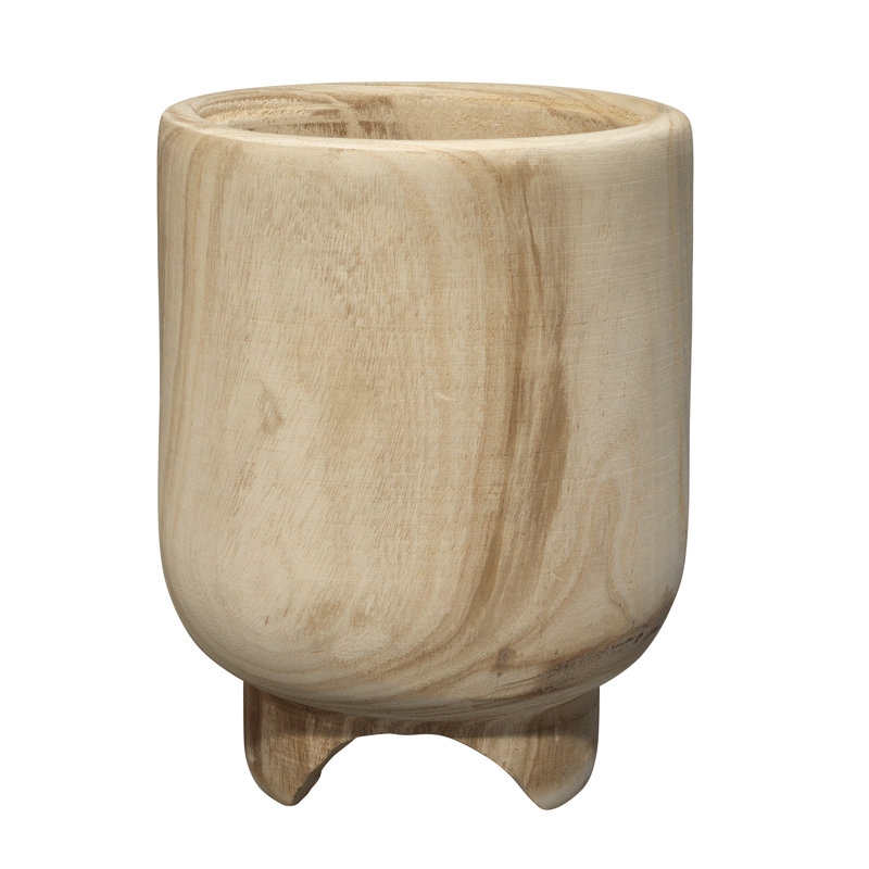 Hand-Carved Natural Wood Decorative Table Vase