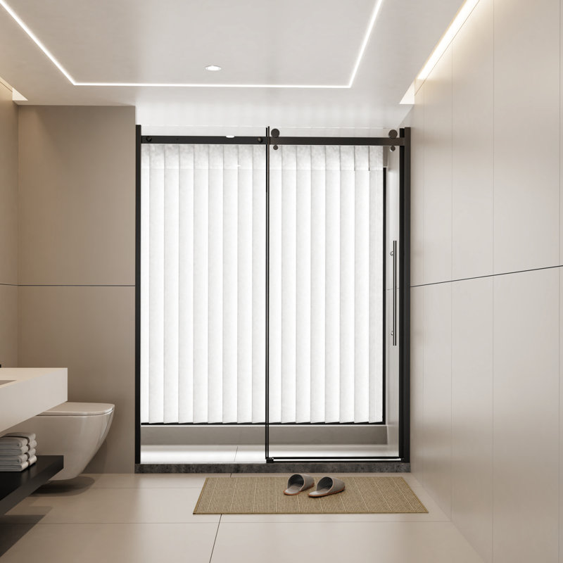 60.in W X 72.in H Single Sliding Shower Door, 1/4 Inch Thick Glass, Stainless Steel Handle, Zinc Roller System, Classy Style, Matt Black Tempered Rollers, Attractive,