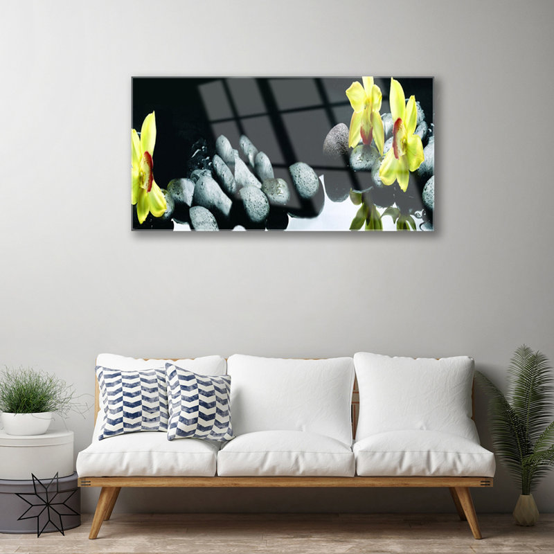 Floral Flower Stones - No Frame Print on Glass