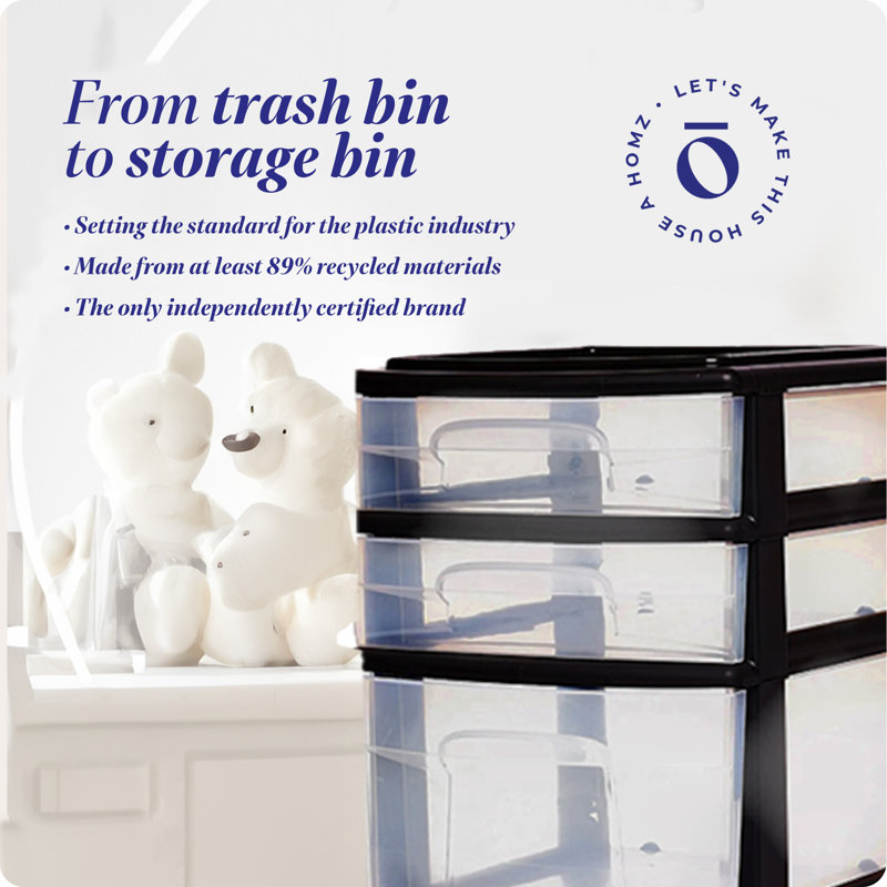 Black Plastic Medium Storage Cart with 4 Clear Drawers