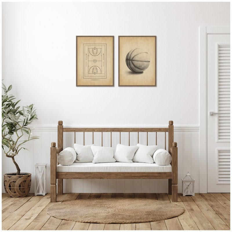 "Antique Basketball", ensemble de 2 toiles encadrées par The Creative Bunch Studio, Brun