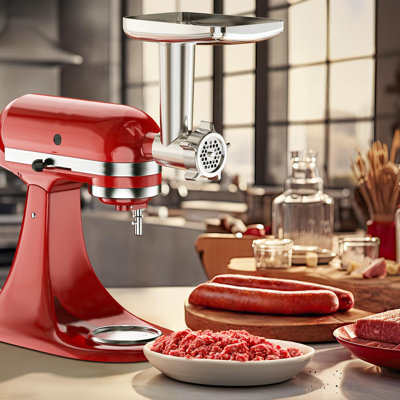 Hachoir à viande Gvode, compatible avec KitchenAid®, 4 plaques, 3 tubes à saucisses et 2 pales