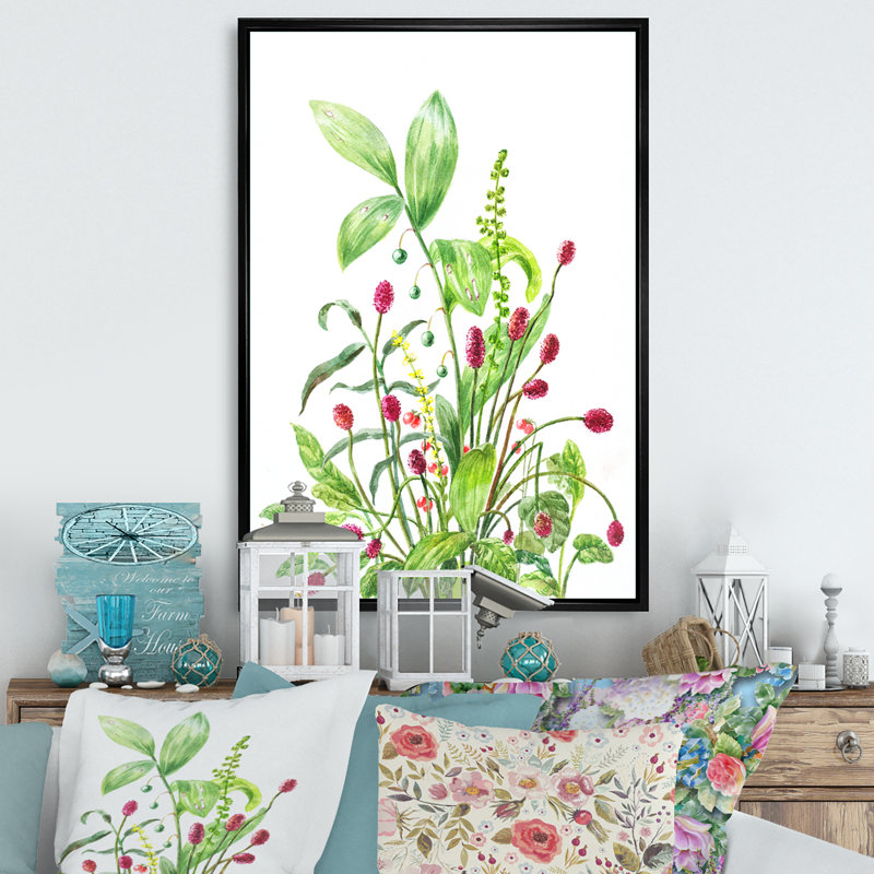 Burnet Lily Of The Valley - œuvre d'art traditionnelle sur toile, H 32 po x l 16 po x P 1 po, Cadre flottant noir