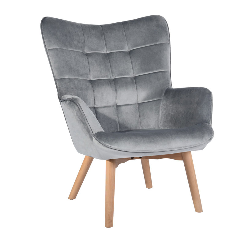 Drucker 68cm Wide Tufted Wingback Chair, Grey Velvet