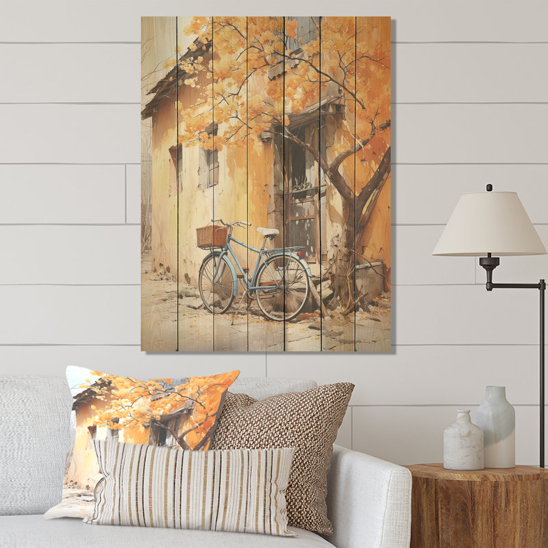 Fleurs printanières jaunes - vélo sur bois, H 44 po x l 34 po