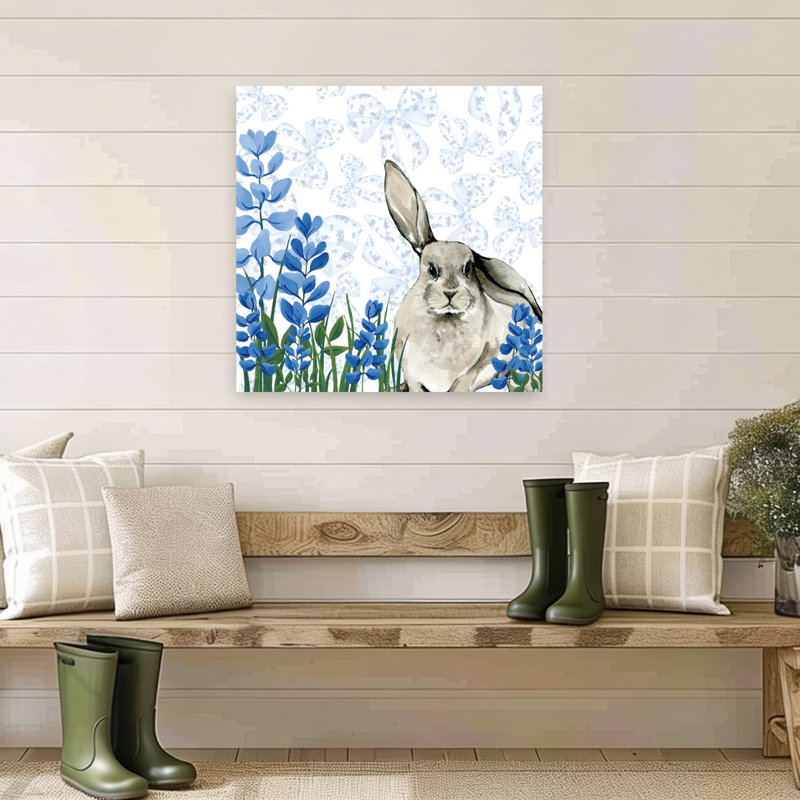 Impression sur toile Bluebonnet Bunnies IV Spring Flower, 32" H x 32" W