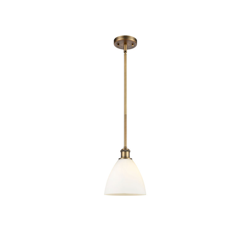 Luminaire suspendu en forme de globe à 1 lumière Allysha, Blanc mat, H 42,25 po x l 7,5 po x P 7,5 po, Laiton brossé
