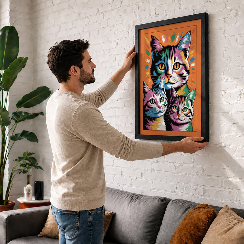 Cats Pop Art - Framed Print, Black, A4 - 29.7 x 21.0 cm