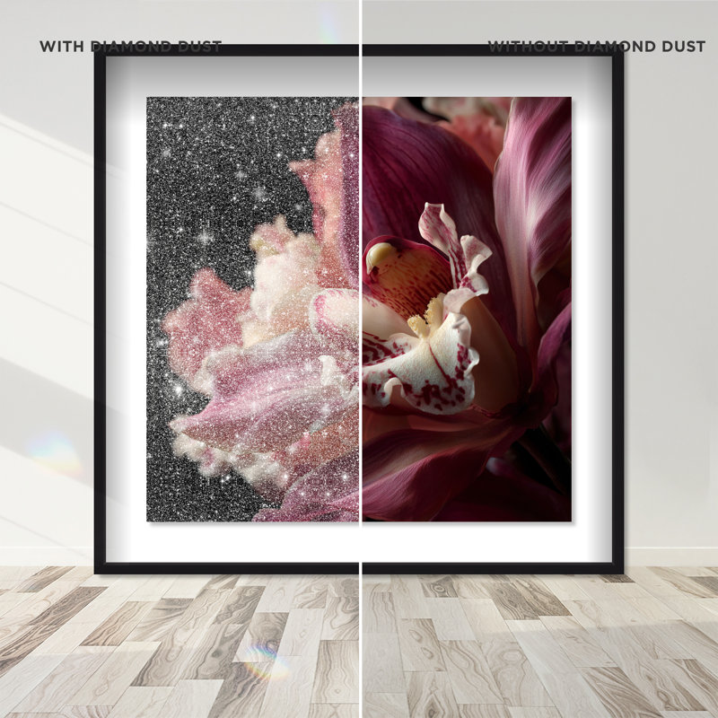 Velvet Labellum Shadowbox Floral & Botanical Print by Oliver Gal, Black Frame, 12 x 12, 13.5"H x 13.5"W, Black Shadowbox