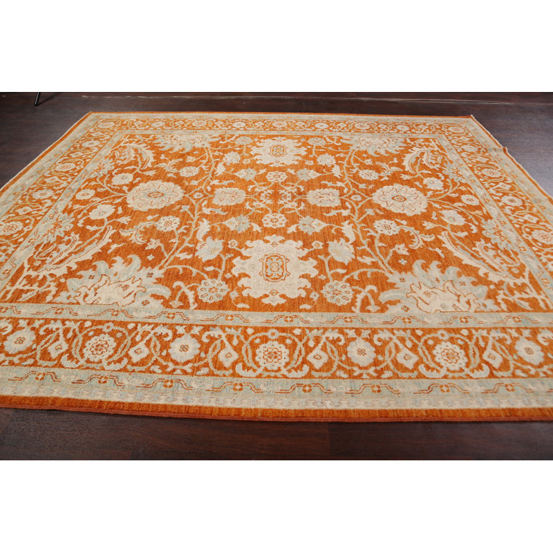Tapis décoratif en laine noué à la main de conception unique noué à la main New Age Khotan de 8 pi 8 po x 10 pi 5 po