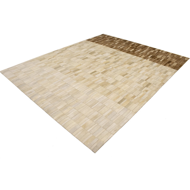 Tapis beige moderne en similicuir 6X6, Rectangle 8 pi x 10 pi