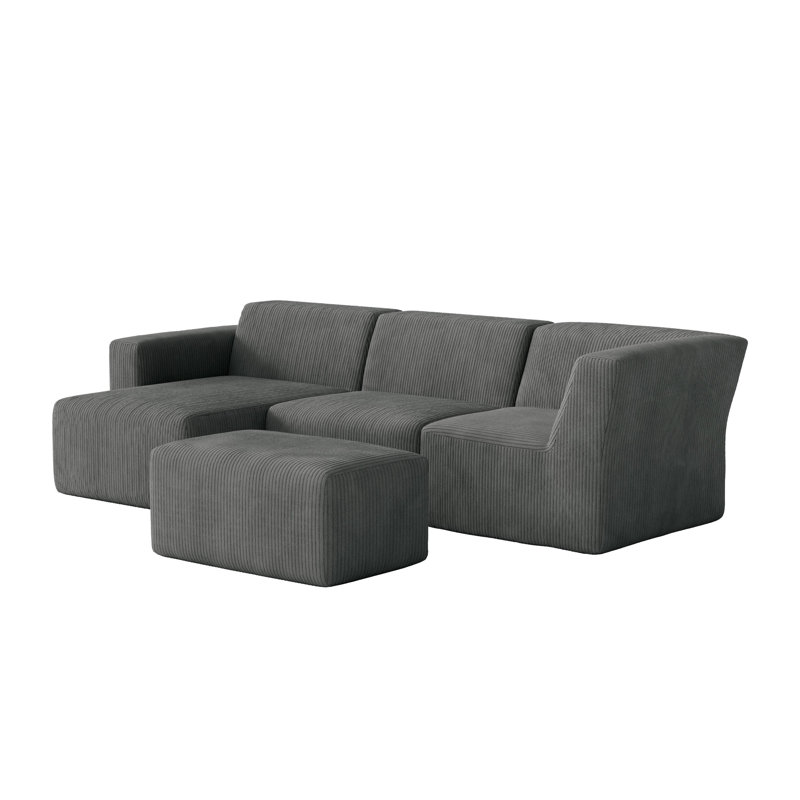 4 Seater Corduroy Seating Component, Left Hand Facing, Grey Corduroy