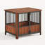Cage pour chien en bois de noyer cannelé (petit / moyen) - double porte, maisonnette décorative et table d'appoint