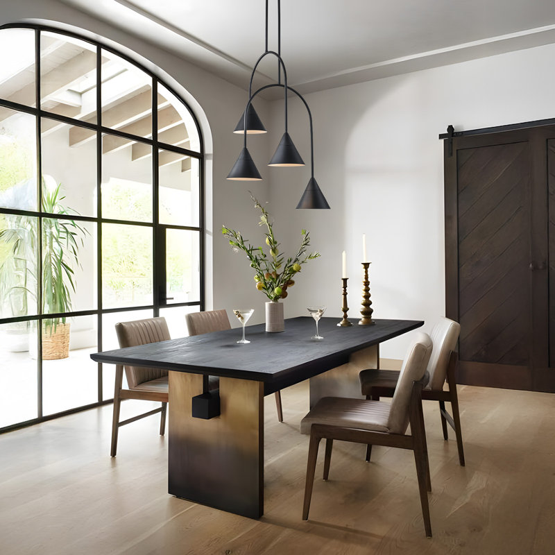 4-Light Arched Dimmable Sputnik Modern Black Linear Chandelier   