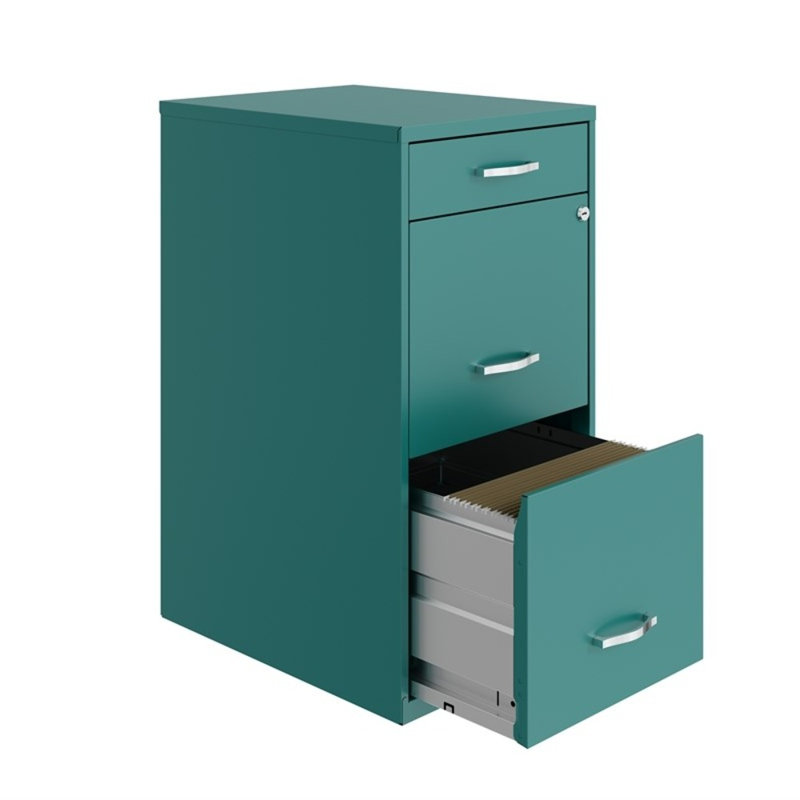 18" 3-Drawer Modern Metal Organizer File Cabinet, Green