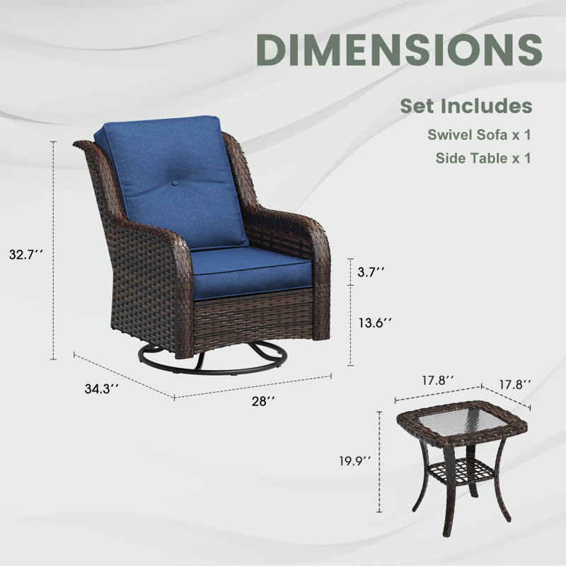 Patio Swivel Rocker Chair with Side Table, Navy