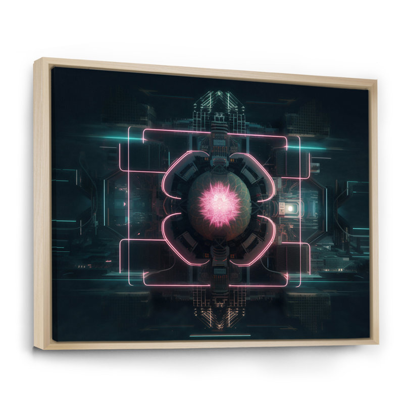 " Abstract Futuristic Lotus ", 30" H x 40" W, Brown Floater Framed