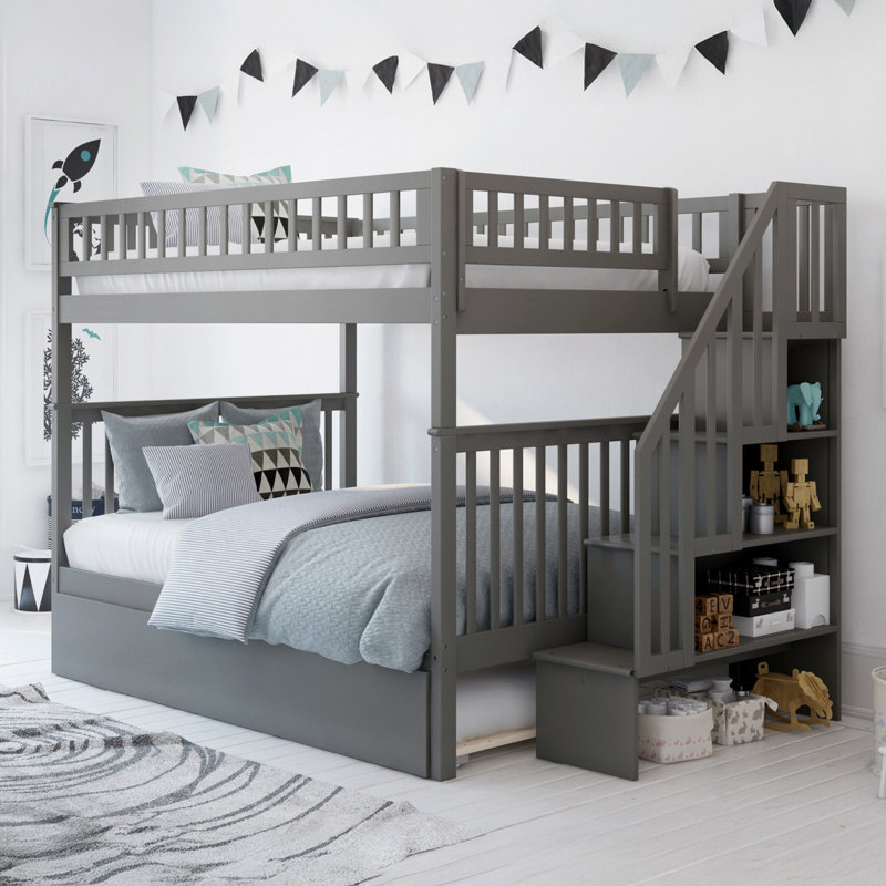 Lit superposé avec lit gigogne Nala Kids, Double sur double, Gris