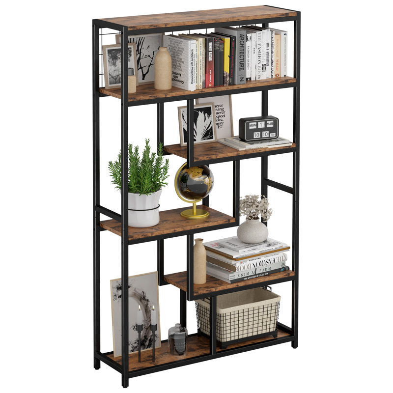 Suva 6-Shelf Tier Manufactured Wood Bookcase, Vintage Brown