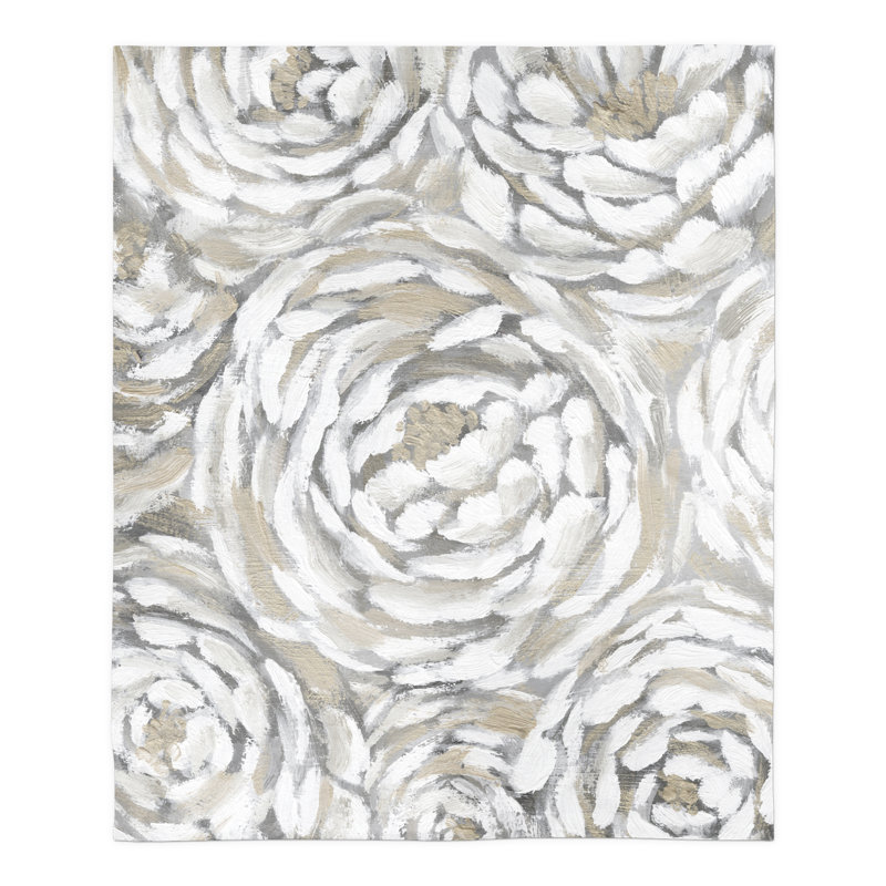 Cream and Gray Floral Sherpa Fleece Throw Blanket