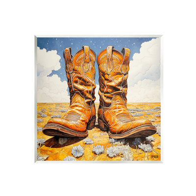 Ba-697-Wood " Cowboy Boots Cloudy Landscape " by RB
