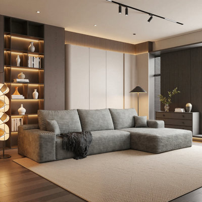 Canapé modulaire 108 po pour salon modulaire en L en tissu de velours côtelé désossé avec méridienne