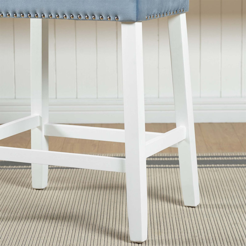 Ensemble de 2 tabourets en velours à hauteur de comptoir avec sièges capitonnés, Bleu