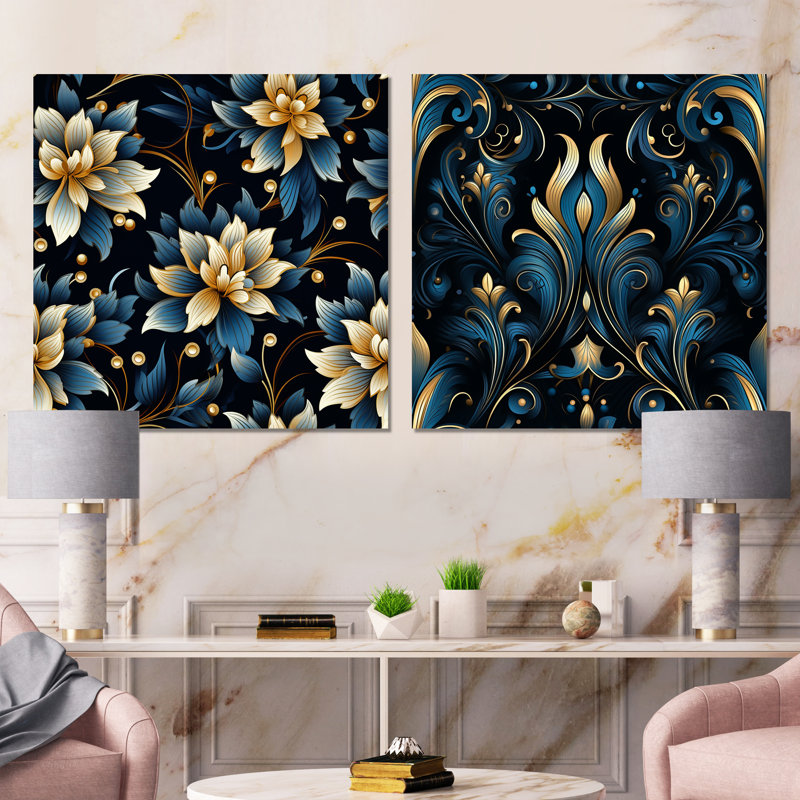 Frodsham - Ensemble de 2 décorations murales florales abstraites, Toile tendue, H 36 po x l 73 po x P 1,5 po