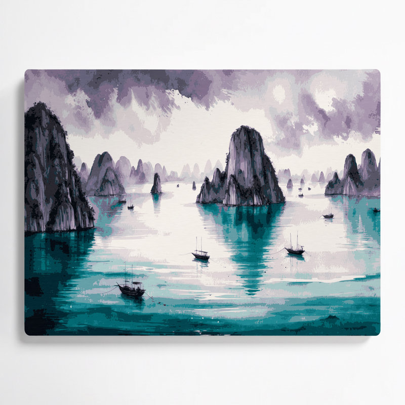 Villes, baie d'Halong, Vietnam, art mural en métal blanc, H 11 po x l 14 po
