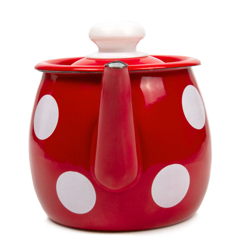 Red White Polka-Dot Enamel Kettle 1-qt