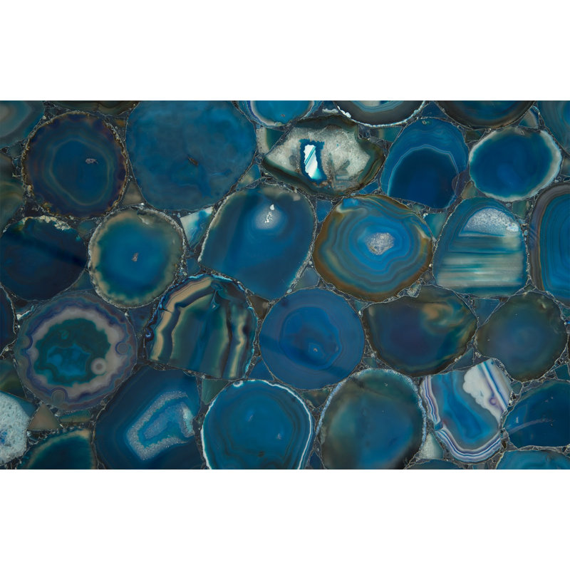 Contemporary Agate Mosaic 60" Silver-Blue Console Table
