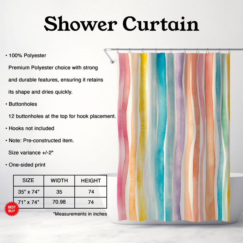 Rideaux de douche 1 pièce, H 74 po x l 71 po, Ekemini