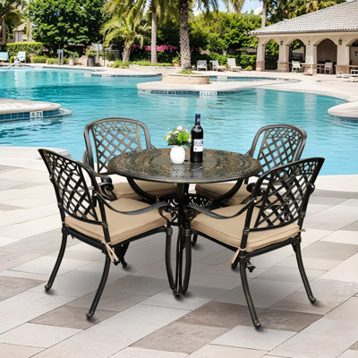 5pcs Cast Aluminum Outdoor Patio Dining Set, All Weather Outdoor Furniture Dining Set For Patio, Balcony, Lawn, Garden, Backyard (38" Round Table+4 Dining Chairs)