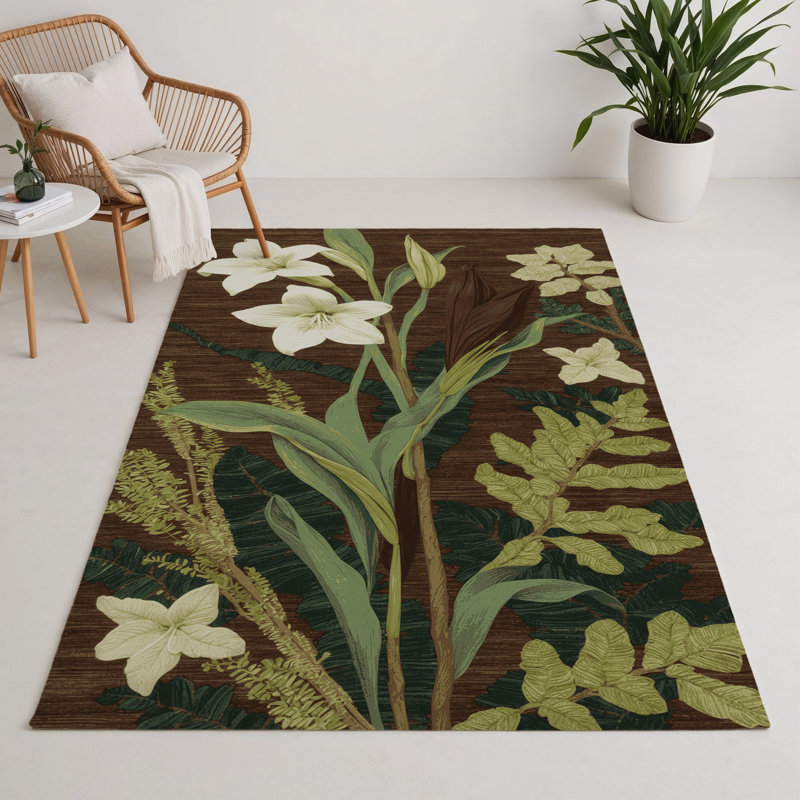 Tapis d'intérieur et d'extérieur brun Botanical, Rectangulaire 3 pi x 5 pi