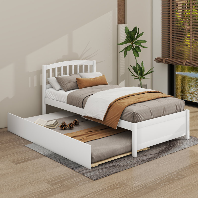 Base de lit simple avec lit gigogne en bois, Blanc