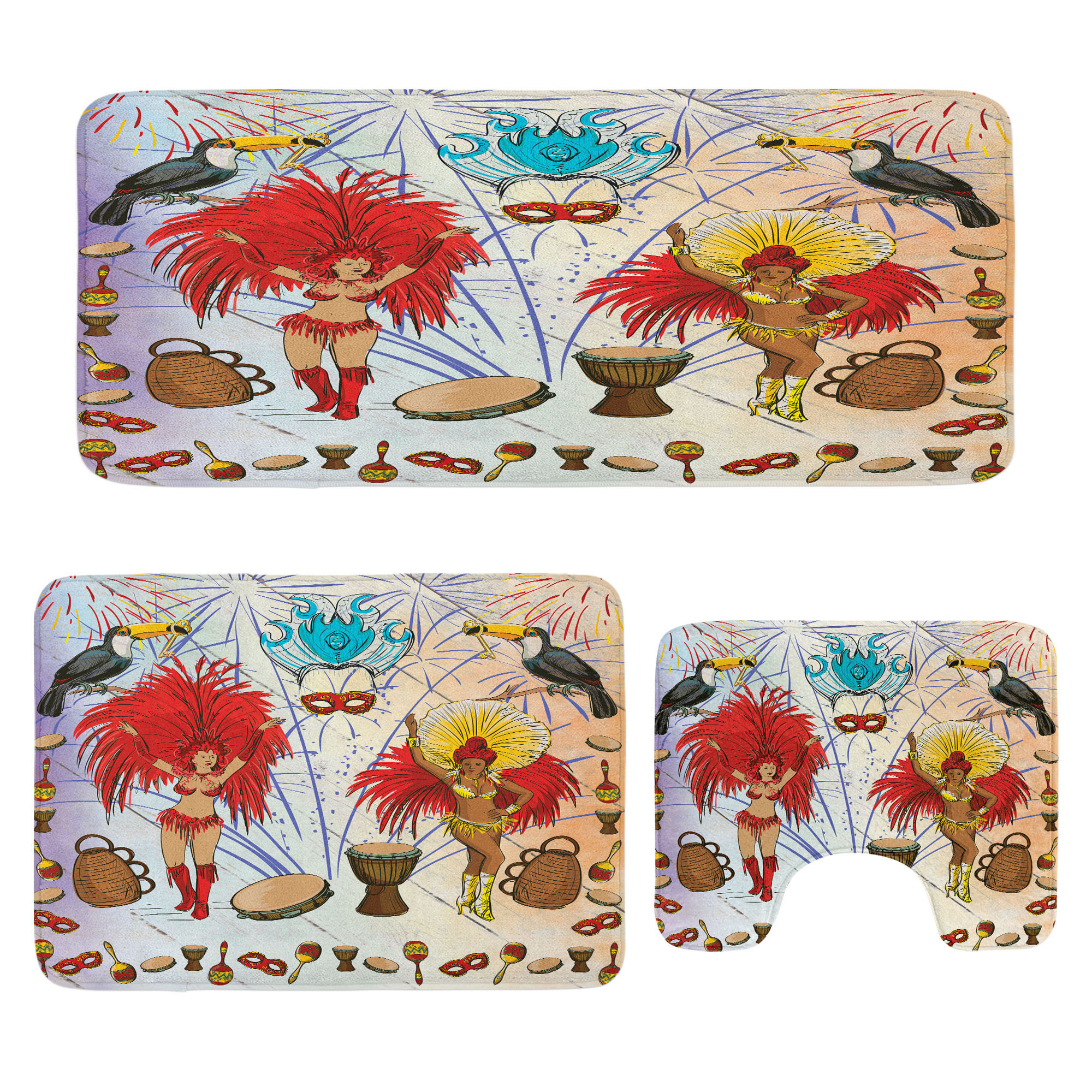 East Urban Home Brazil Bathroom Rug Set 3 Pieces U-Shape & Rectangle ...