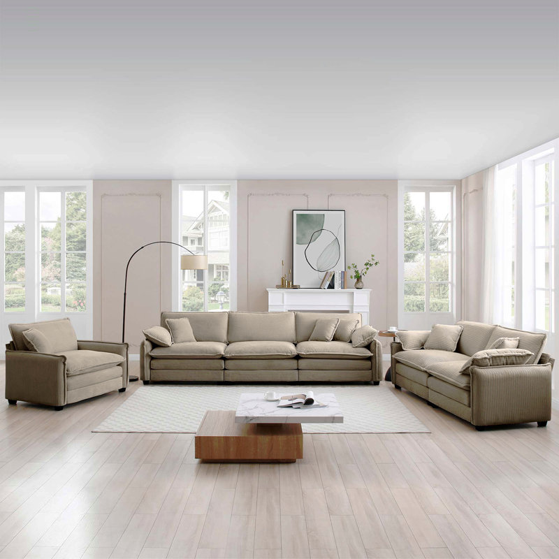 Canapé modulaire surdimensionné confortable 3 pièces, un canapé simple, un canapé 2 places et un canapé 3 places, canapé à assise profonde en velours côtelé brun clair