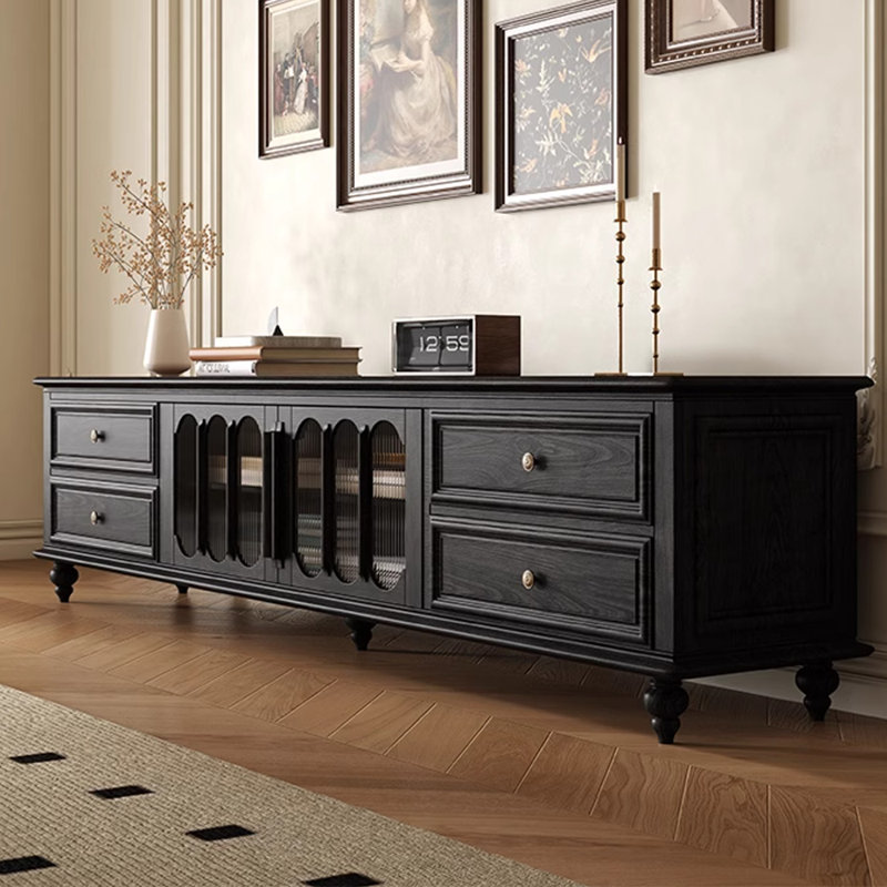 Meuble télé de style américain rétro, Noir, noir, noir, noir, 70.87"