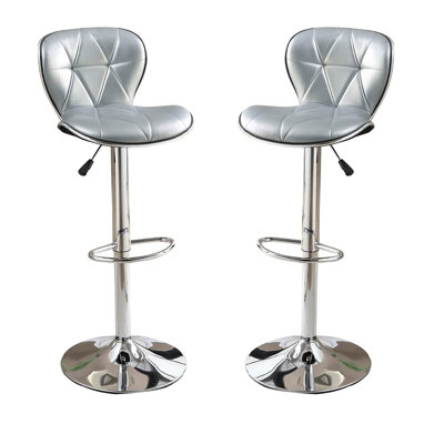 Chaises de comptoir modernes réglables - Similicuir argenté avec sièges et base en métal - 2 barres de hauteur grises