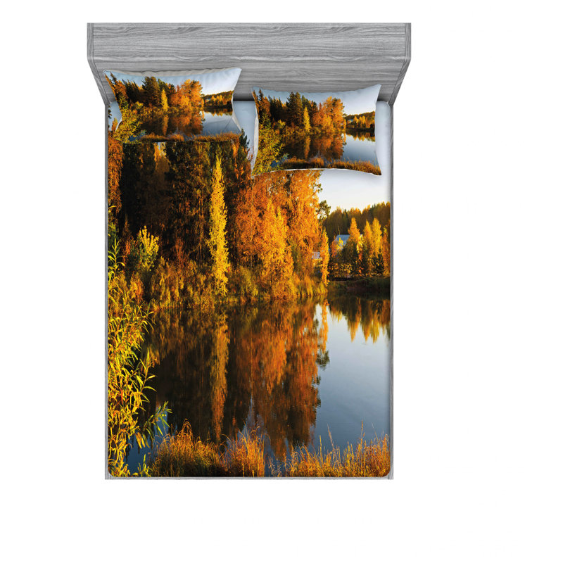 Ensemble de draps Lake at Sunset Rays, Ensemble de draps pour lit double avec un drap-hou