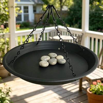 12.8 Inch Large Hanging Platform Bird Feeder With Seed Catcher Tray, Heavy Duty Squirrel Feeder For Backyard Garden, Black